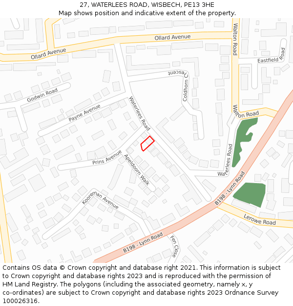 27, WATERLEES ROAD, WISBECH, PE13 3HE: Location map and indicative extent of plot