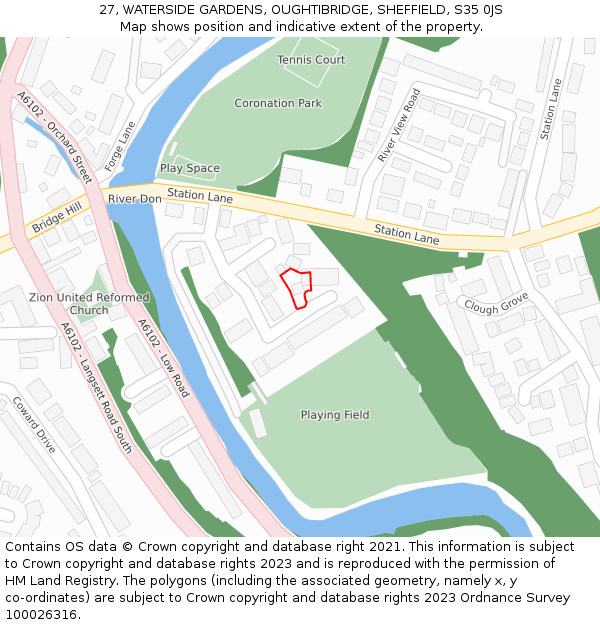 27, WATERSIDE GARDENS, OUGHTIBRIDGE, SHEFFIELD, S35 0JS: Location map and indicative extent of plot