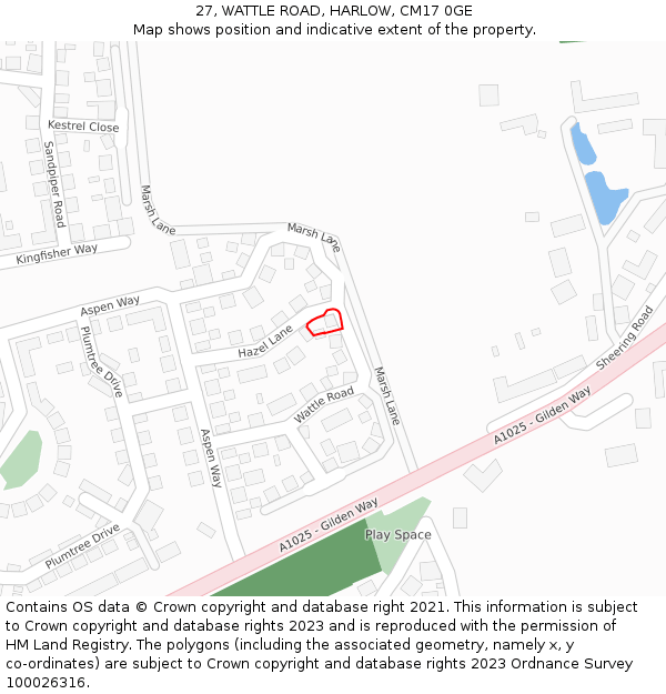 27, WATTLE ROAD, HARLOW, CM17 0GE: Location map and indicative extent of plot