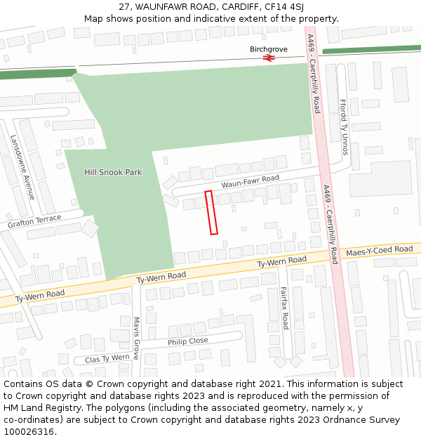 27, WAUNFAWR ROAD, CARDIFF, CF14 4SJ: Location map and indicative extent of plot