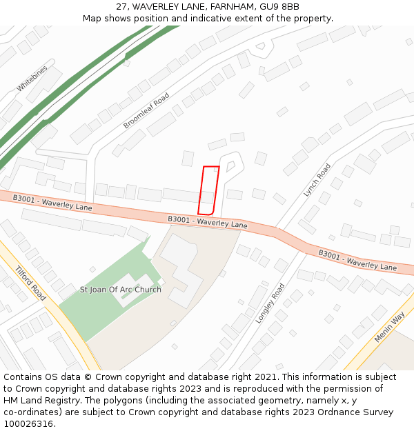 27, WAVERLEY LANE, FARNHAM, GU9 8BB: Location map and indicative extent of plot