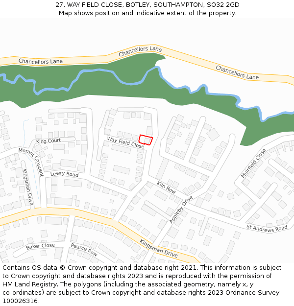 27, WAY FIELD CLOSE, BOTLEY, SOUTHAMPTON, SO32 2GD: Location map and indicative extent of plot