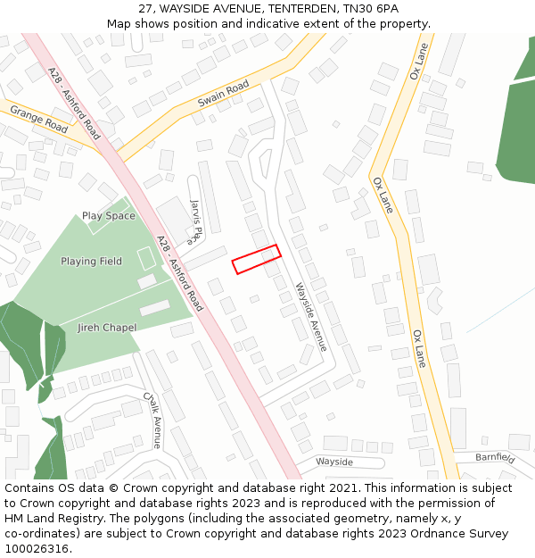 27, WAYSIDE AVENUE, TENTERDEN, TN30 6PA: Location map and indicative extent of plot