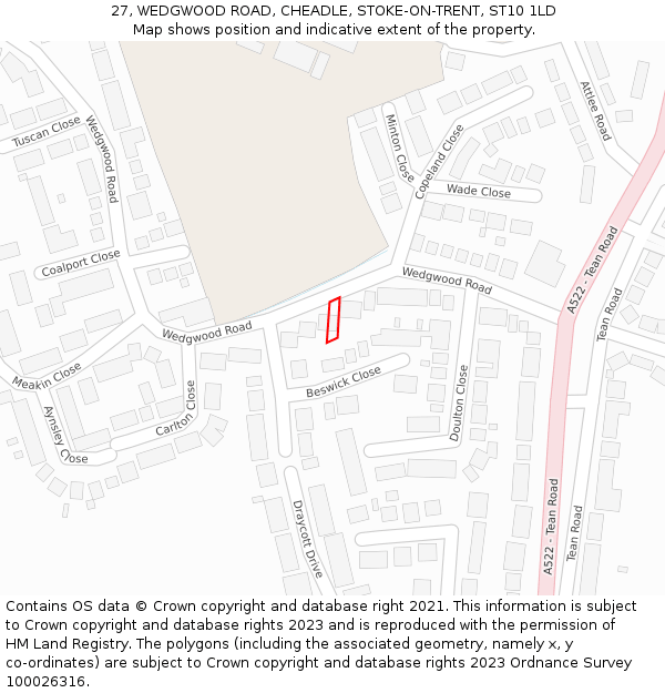 27, WEDGWOOD ROAD, CHEADLE, STOKE-ON-TRENT, ST10 1LD: Location map and indicative extent of plot