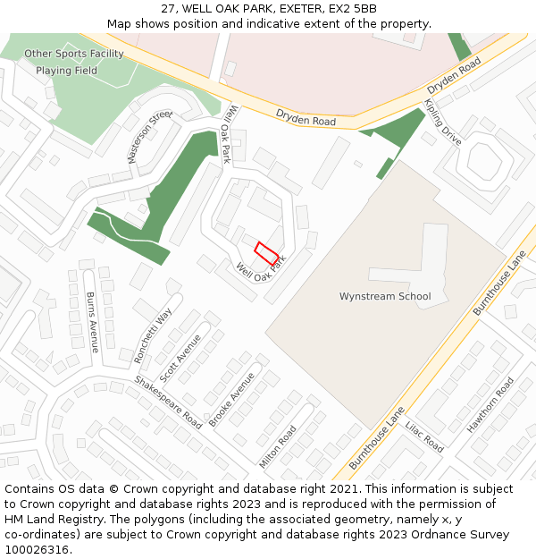 27, WELL OAK PARK, EXETER, EX2 5BB: Location map and indicative extent of plot