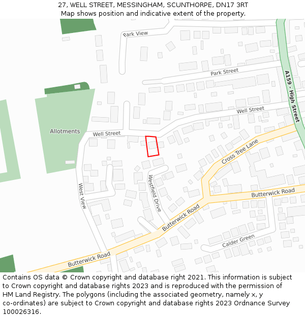 27, WELL STREET, MESSINGHAM, SCUNTHORPE, DN17 3RT: Location map and indicative extent of plot