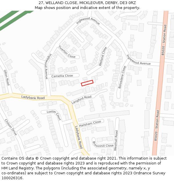 27, WELLAND CLOSE, MICKLEOVER, DERBY, DE3 0RZ: Location map and indicative extent of plot