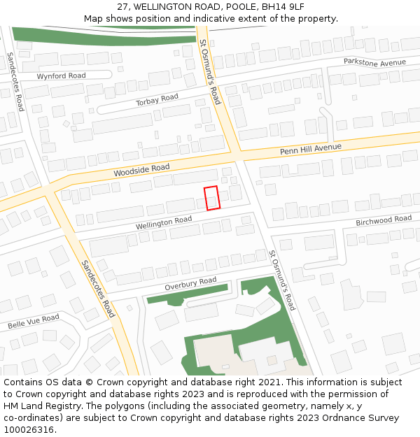 27, WELLINGTON ROAD, POOLE, BH14 9LF: Location map and indicative extent of plot