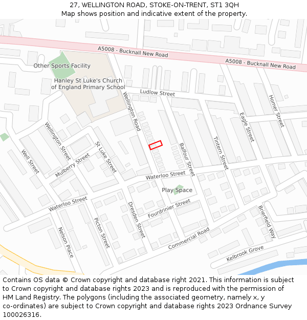 27, WELLINGTON ROAD, STOKE-ON-TRENT, ST1 3QH: Location map and indicative extent of plot