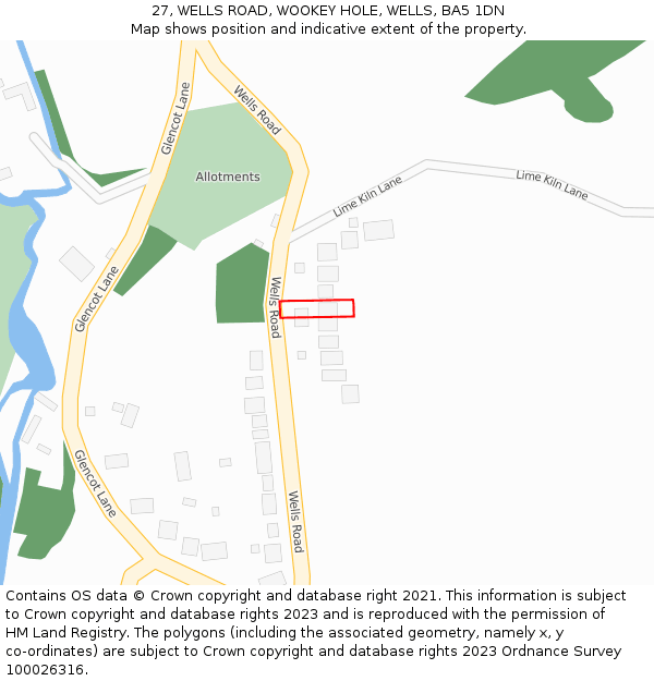 27, WELLS ROAD, WOOKEY HOLE, WELLS, BA5 1DN: Location map and indicative extent of plot