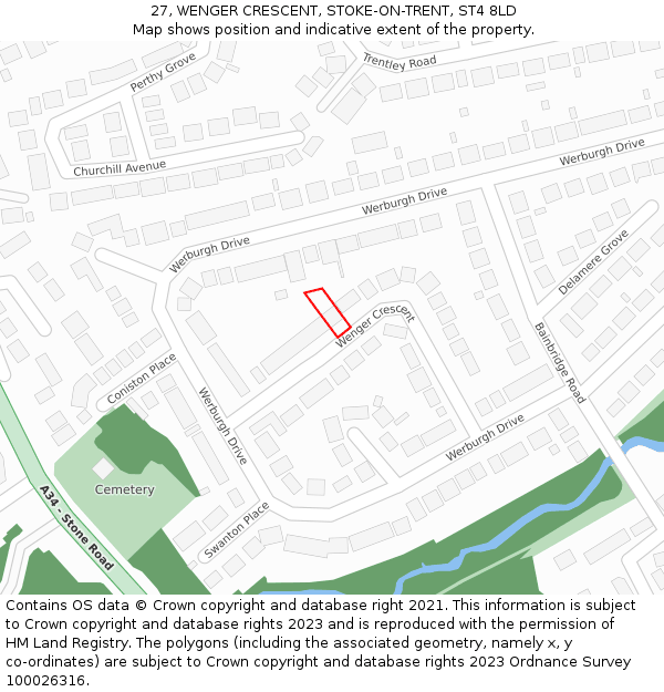 27, WENGER CRESCENT, STOKE-ON-TRENT, ST4 8LD: Location map and indicative extent of plot