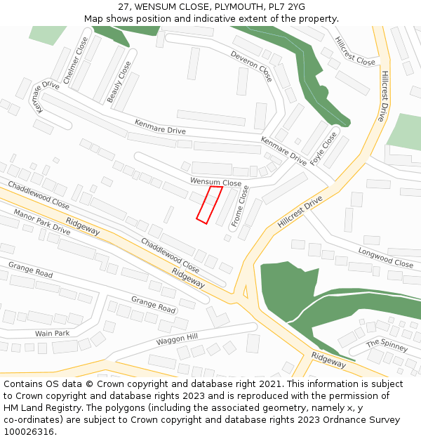 27, WENSUM CLOSE, PLYMOUTH, PL7 2YG: Location map and indicative extent of plot