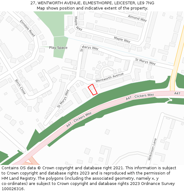 27, WENTWORTH AVENUE, ELMESTHORPE, LEICESTER, LE9 7NG: Location map and indicative extent of plot