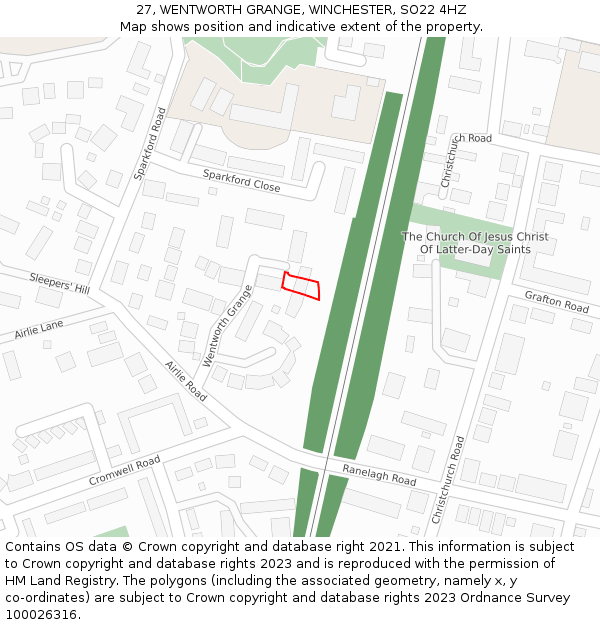 27, WENTWORTH GRANGE, WINCHESTER, SO22 4HZ: Location map and indicative extent of plot