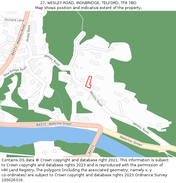 27, WESLEY ROAD, IRONBRIDGE, TELFORD, TF8 7BD: Location map and indicative extent of plot