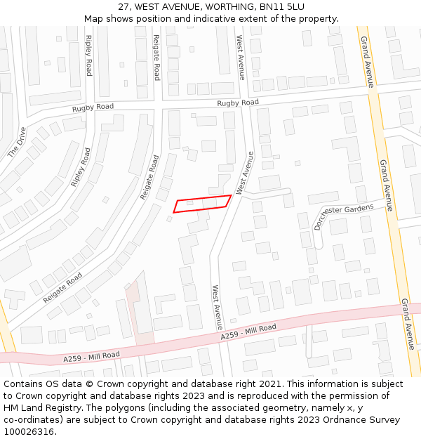 27, WEST AVENUE, WORTHING, BN11 5LU: Location map and indicative extent of plot