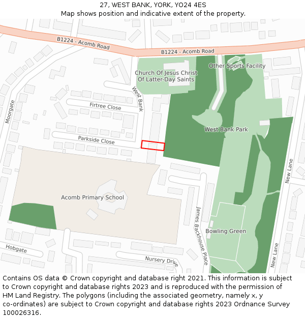 27, WEST BANK, YORK, YO24 4ES: Location map and indicative extent of plot