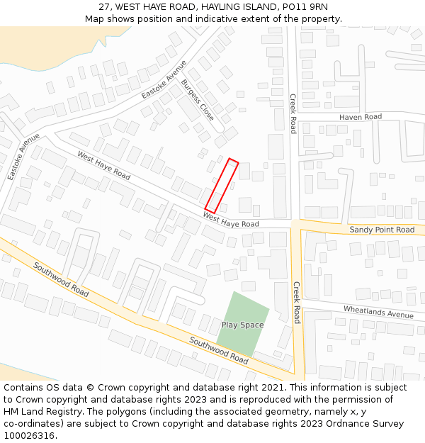 27, WEST HAYE ROAD, HAYLING ISLAND, PO11 9RN: Location map and indicative extent of plot