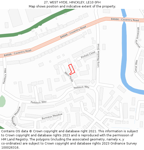 27, WEST HYDE, HINCKLEY, LE10 0FH: Location map and indicative extent of plot