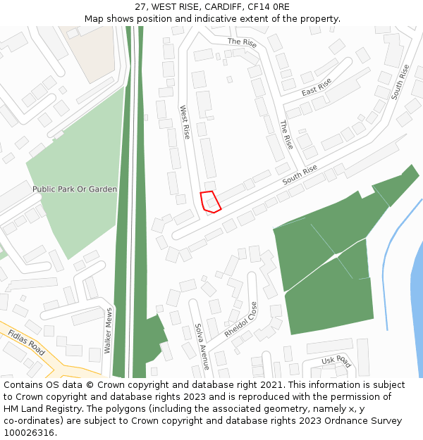 27, WEST RISE, CARDIFF, CF14 0RE: Location map and indicative extent of plot