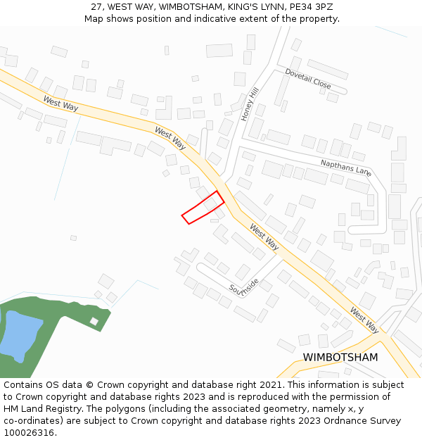 27, WEST WAY, WIMBOTSHAM, KING'S LYNN, PE34 3PZ: Location map and indicative extent of plot