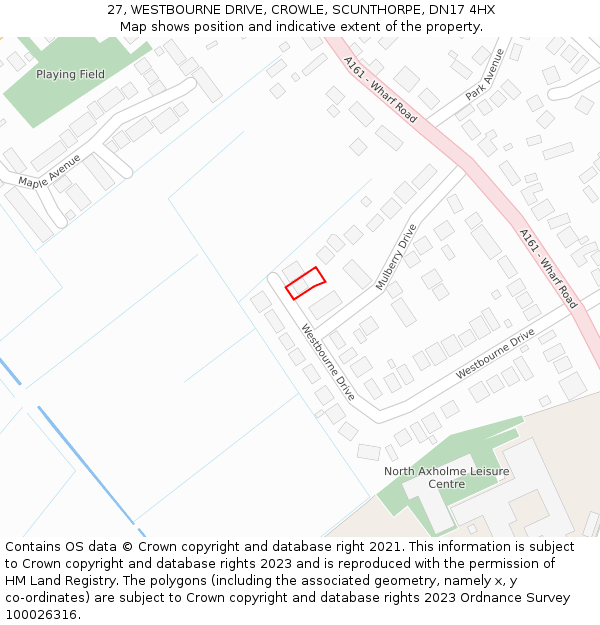 27, WESTBOURNE DRIVE, CROWLE, SCUNTHORPE, DN17 4HX: Location map and indicative extent of plot