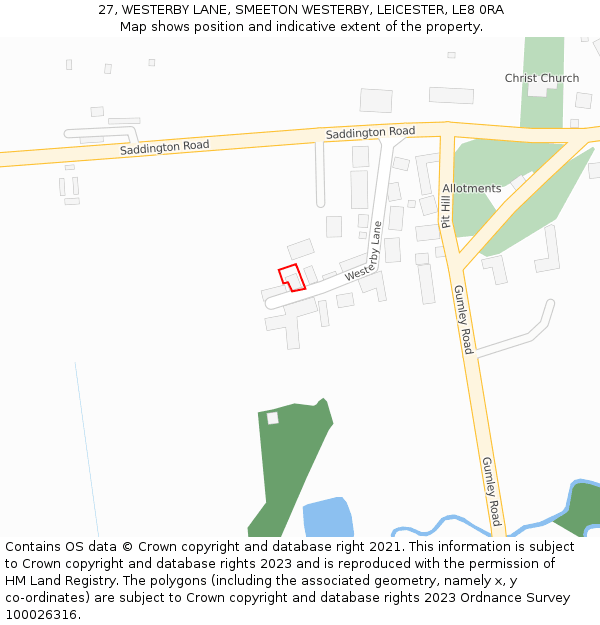 27, WESTERBY LANE, SMEETON WESTERBY, LEICESTER, LE8 0RA: Location map and indicative extent of plot