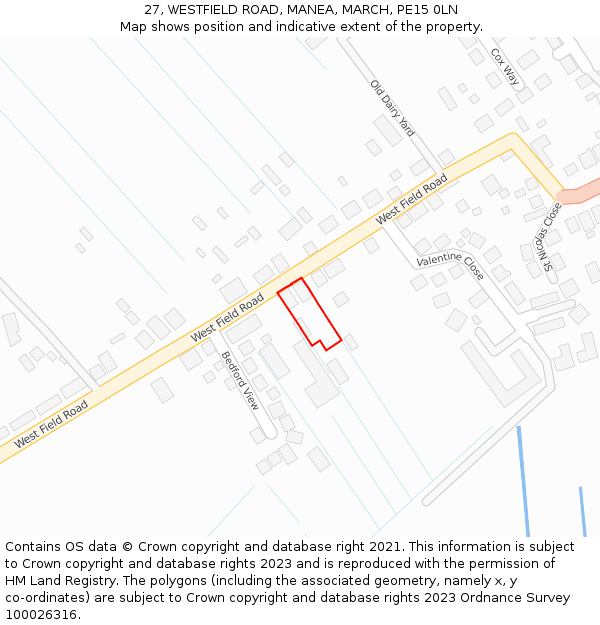 27, WESTFIELD ROAD, MANEA, MARCH, PE15 0LN: Location map and indicative extent of plot