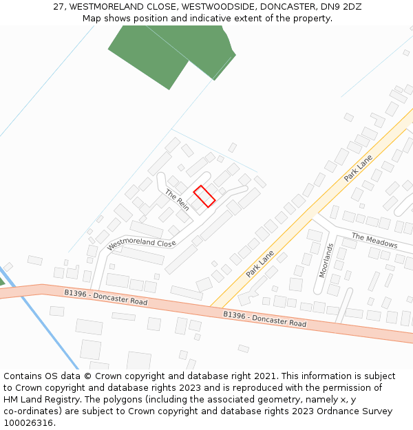 27, WESTMORELAND CLOSE, WESTWOODSIDE, DONCASTER, DN9 2DZ: Location map and indicative extent of plot