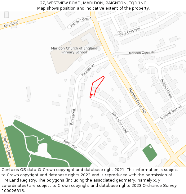 27, WESTVIEW ROAD, MARLDON, PAIGNTON, TQ3 1NG: Location map and indicative extent of plot