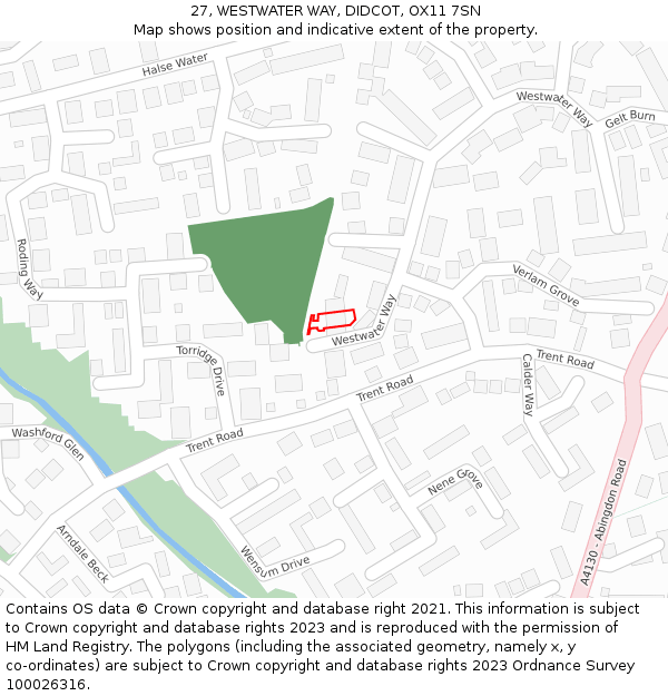 27, WESTWATER WAY, DIDCOT, OX11 7SN: Location map and indicative extent of plot