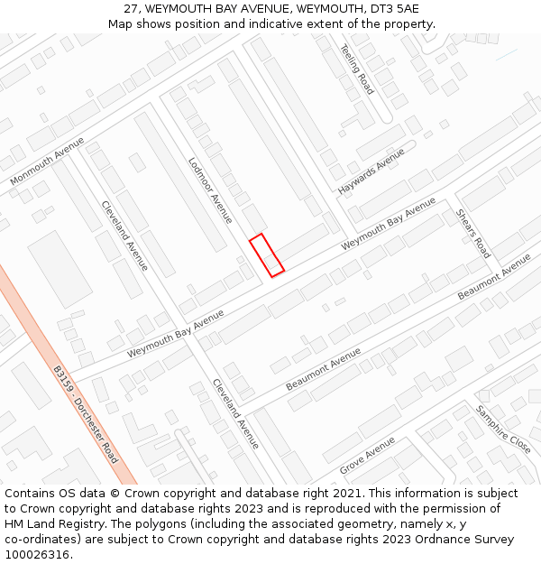 27, WEYMOUTH BAY AVENUE, WEYMOUTH, DT3 5AE: Location map and indicative extent of plot