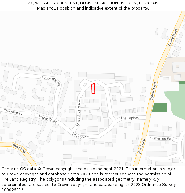 27, WHEATLEY CRESCENT, BLUNTISHAM, HUNTINGDON, PE28 3XN: Location map and indicative extent of plot