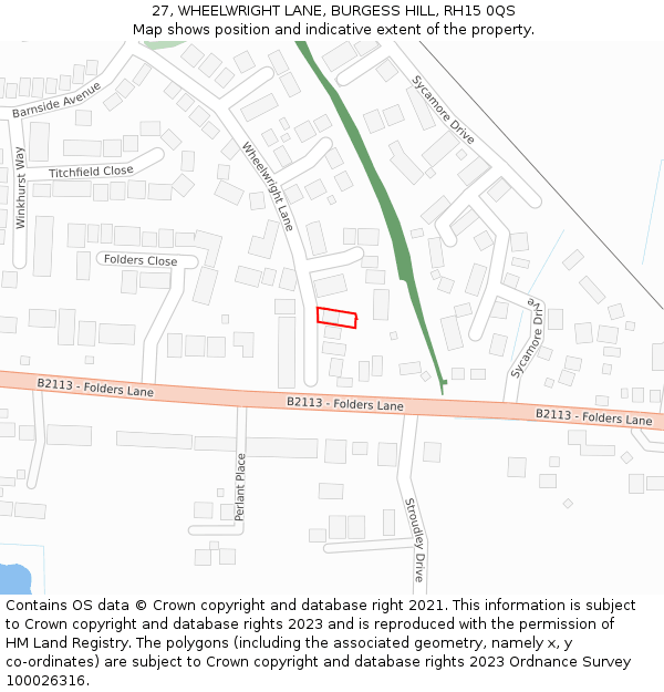 27, WHEELWRIGHT LANE, BURGESS HILL, RH15 0QS: Location map and indicative extent of plot