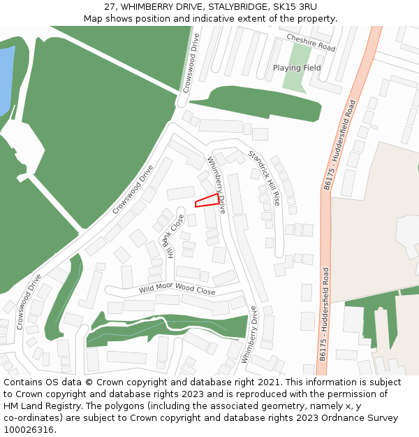 27, WHIMBERRY DRIVE, STALYBRIDGE, SK15 3RU: Location map and indicative extent of plot