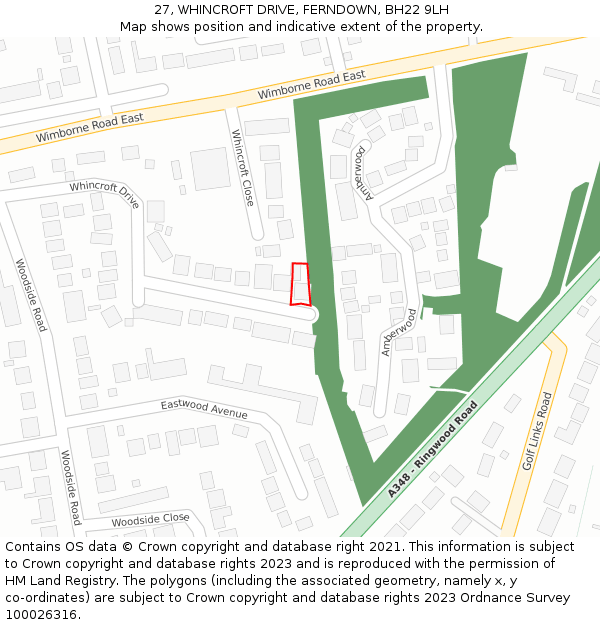 27, WHINCROFT DRIVE, FERNDOWN, BH22 9LH: Location map and indicative extent of plot