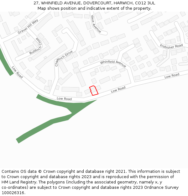 27, WHINFIELD AVENUE, DOVERCOURT, HARWICH, CO12 3UL: Location map and indicative extent of plot