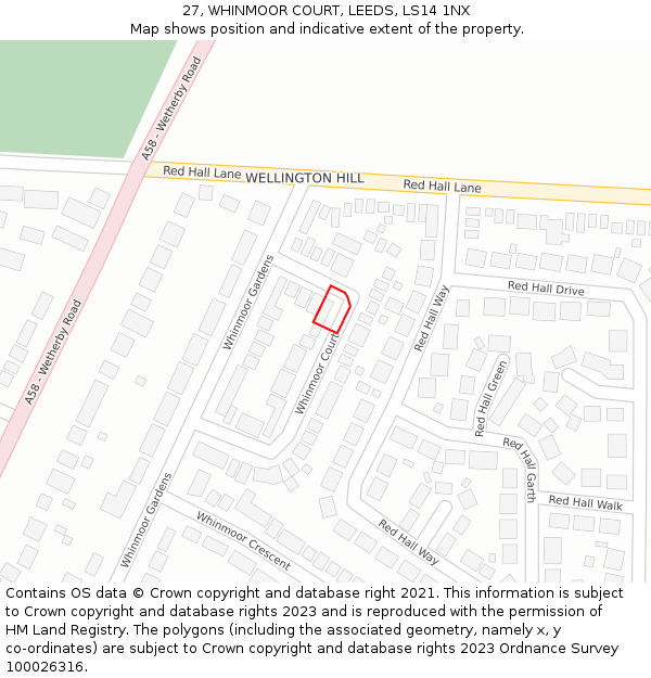 27, WHINMOOR COURT, LEEDS, LS14 1NX: Location map and indicative extent of plot