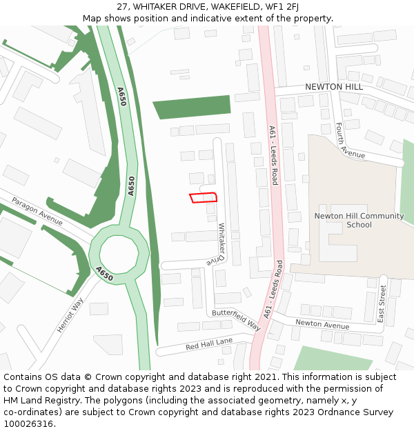 27, WHITAKER DRIVE, WAKEFIELD, WF1 2FJ: Location map and indicative extent of plot