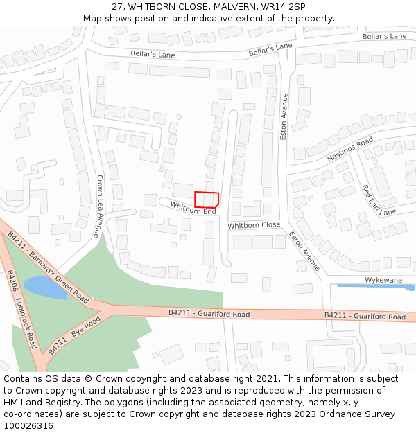 27, WHITBORN CLOSE, MALVERN, WR14 2SP: Location map and indicative extent of plot