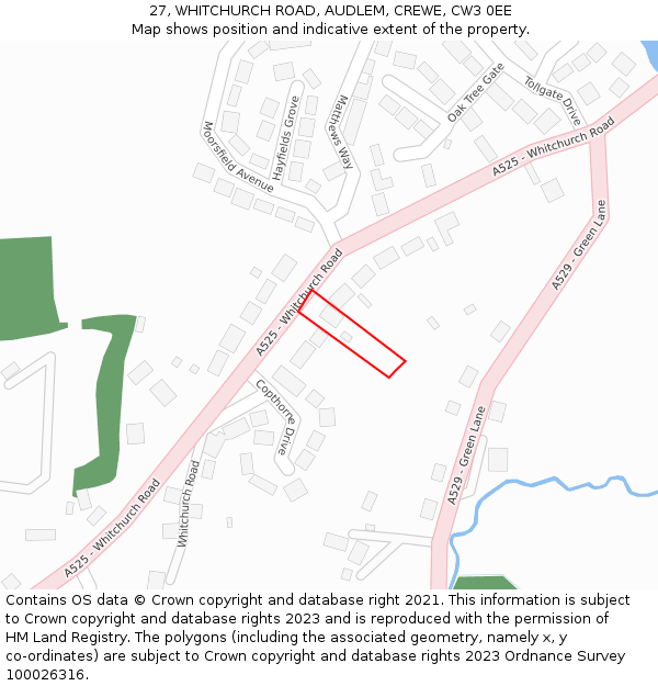 27, WHITCHURCH ROAD, AUDLEM, CREWE, CW3 0EE: Location map and indicative extent of plot