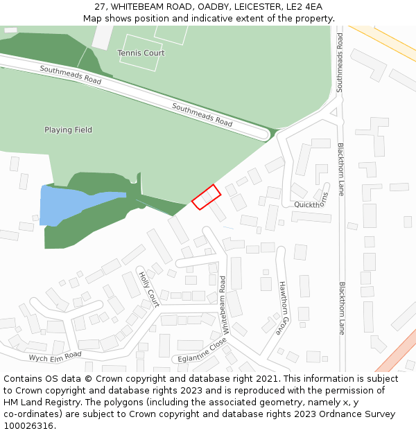 27, WHITEBEAM ROAD, OADBY, LEICESTER, LE2 4EA: Location map and indicative extent of plot