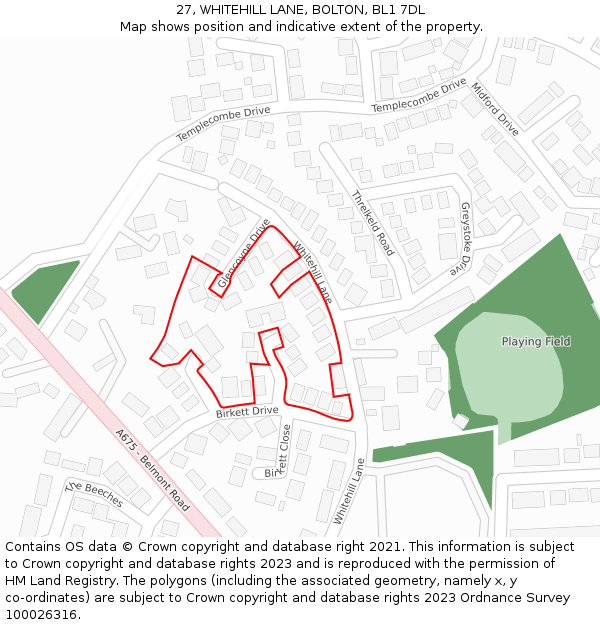 27, WHITEHILL LANE, BOLTON, BL1 7DL: Location map and indicative extent of plot