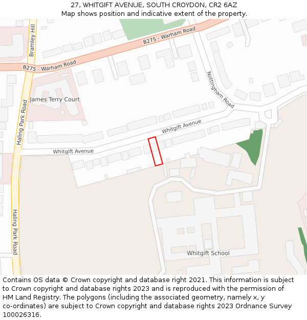 27, WHITGIFT AVENUE, SOUTH CROYDON, CR2 6AZ: Location map and indicative extent of plot