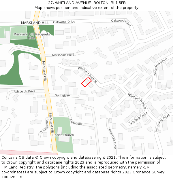 27, WHITLAND AVENUE, BOLTON, BL1 5FB: Location map and indicative extent of plot