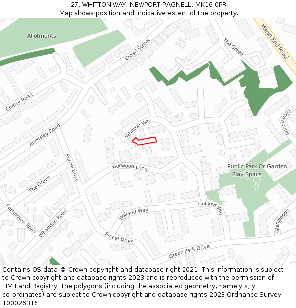 27, WHITTON WAY, NEWPORT PAGNELL, MK16 0PR: Location map and indicative extent of plot
