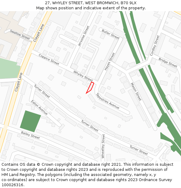 27, WHYLEY STREET, WEST BROMWICH, B70 9LX: Location map and indicative extent of plot