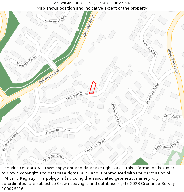 27, WIGMORE CLOSE, IPSWICH, IP2 9SW: Location map and indicative extent of plot