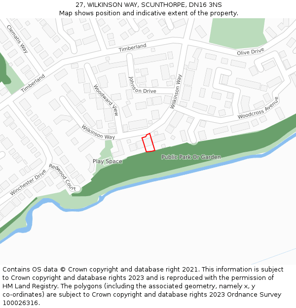 27, WILKINSON WAY, SCUNTHORPE, DN16 3NS: Location map and indicative extent of plot