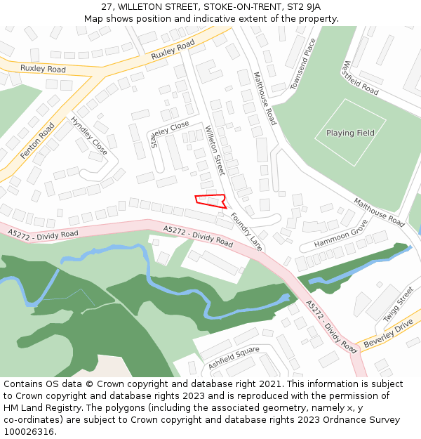 27, WILLETON STREET, STOKE-ON-TRENT, ST2 9JA: Location map and indicative extent of plot